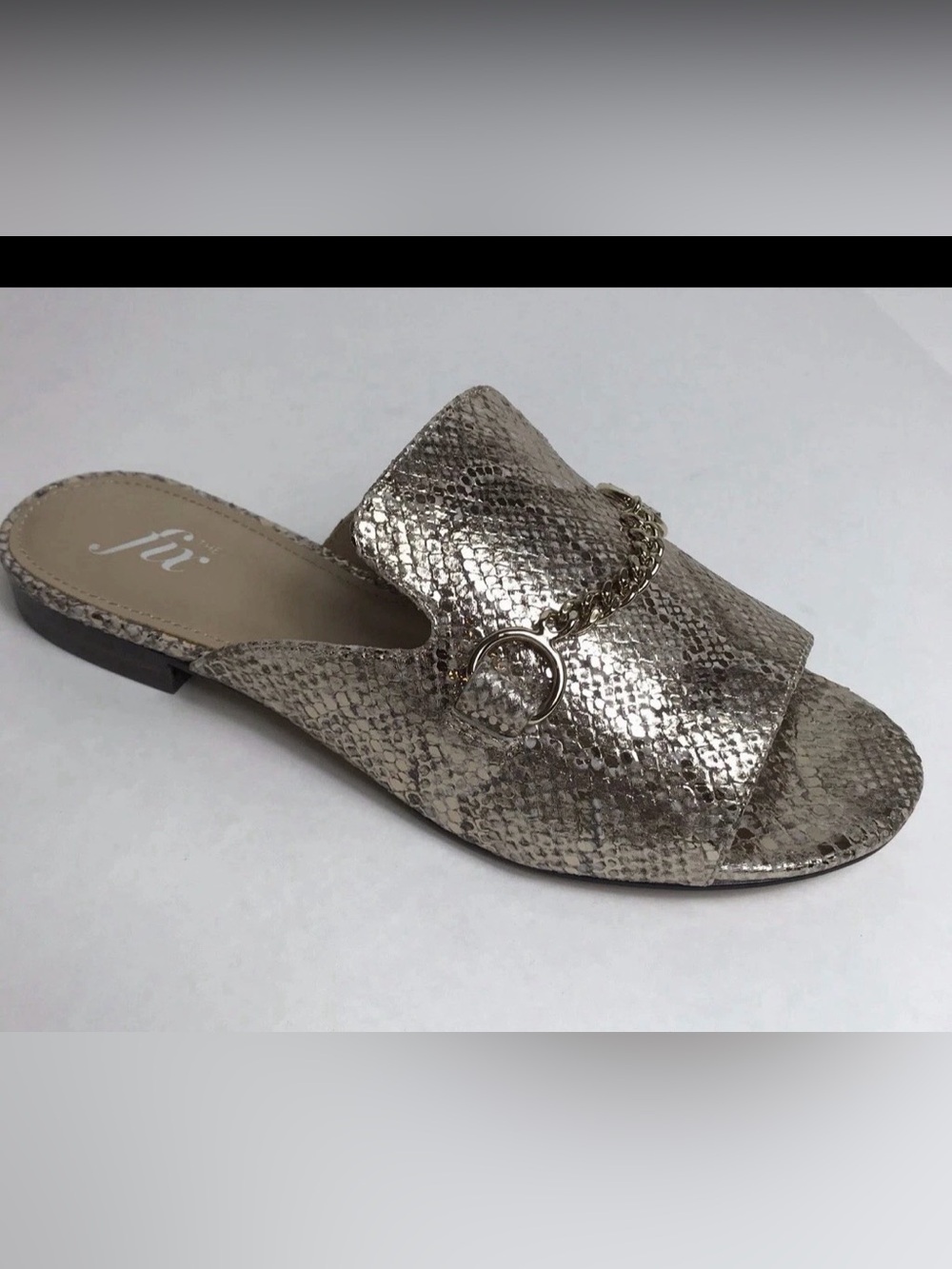 The Fix Nikole Open Toe Slide W Chain Gold Metalic Snake Sandals Size 6 M US
